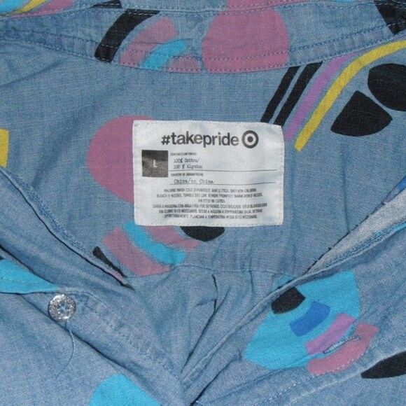 Target #TakePride Unisex Button-Up Shirt Sz L Retro Geometric Print Short Sleeve - Picture 3 of 3